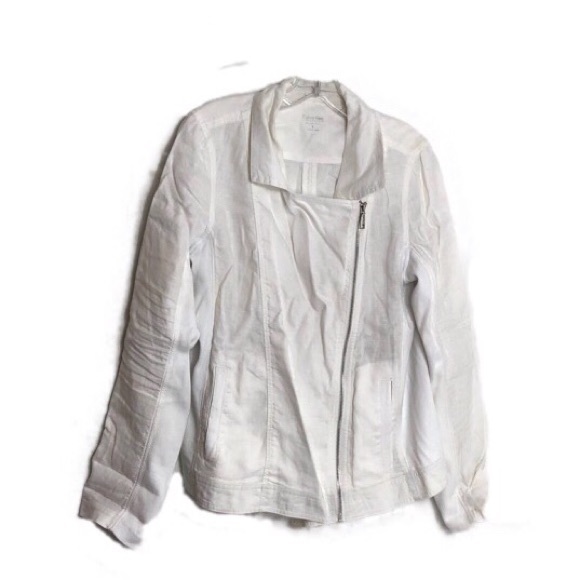 Calvin Klein Jackets & Blazers - Calvin Klein Asymmetrical Zip White Linen Jacket L